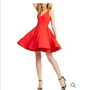 Mac Duggal Red Cocktail Dress - Elegant Short Sleeve Fit-and-Flare Silhouette